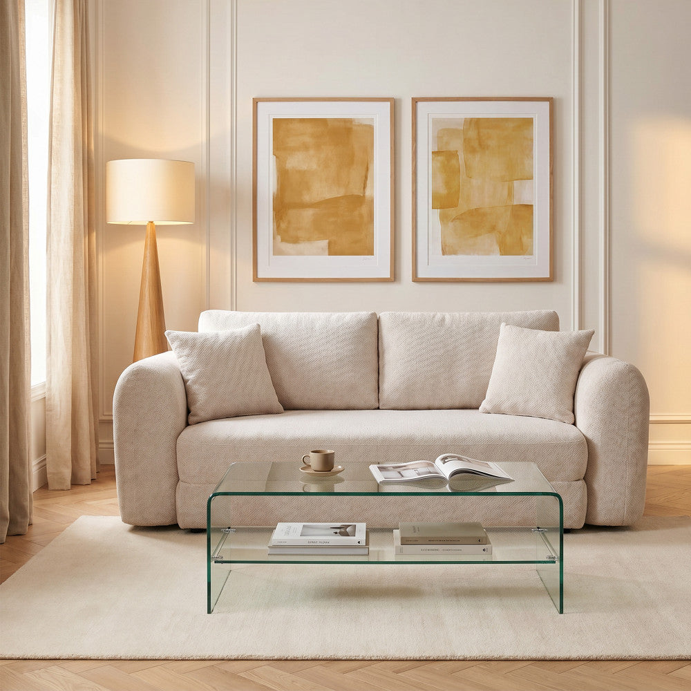 Lou - Sofá cama comprimido de 3 plazas - Tela - Beige