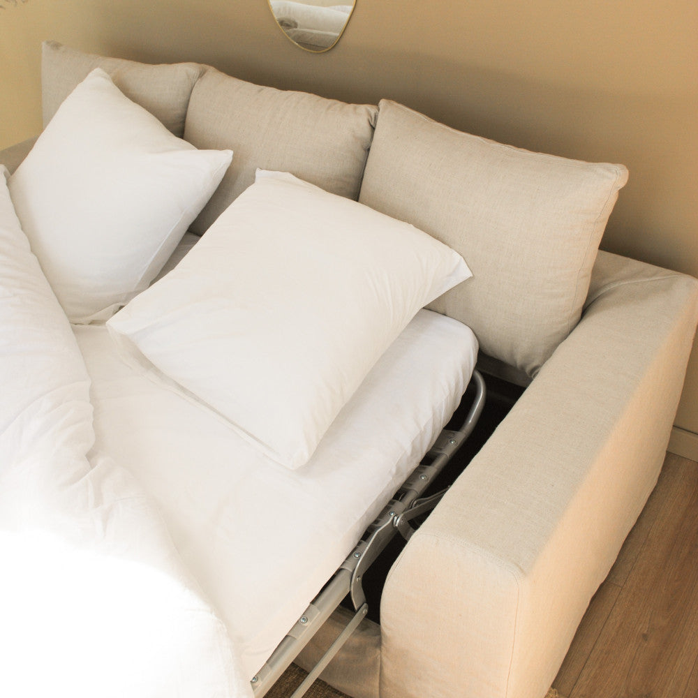 Amany - Sofá cama de 3 plazas totalmente desenfundable - Tela - Natural