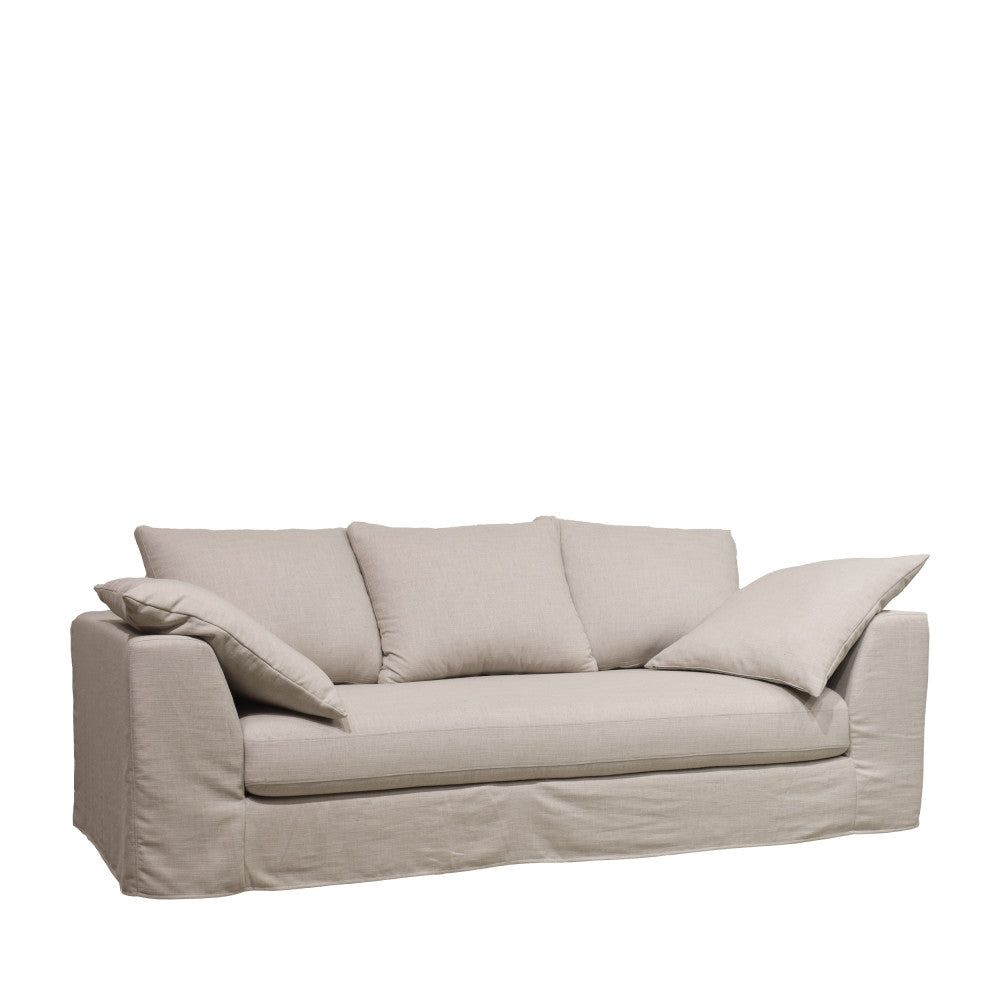 Amany - Sofá cama de 3 plazas totalmente desenfundable - Tela - Natural