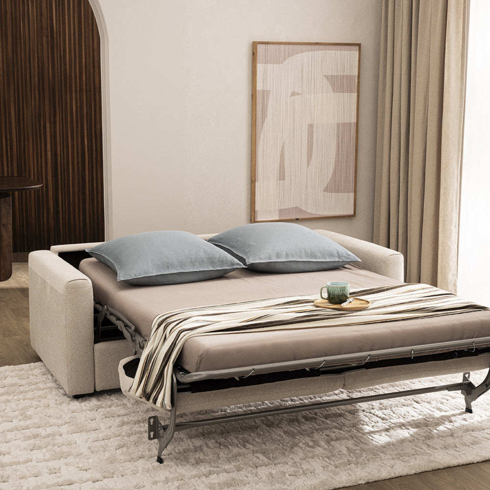 Morena - Sofá cama exprés de 3 plazas - Tejido - Beige