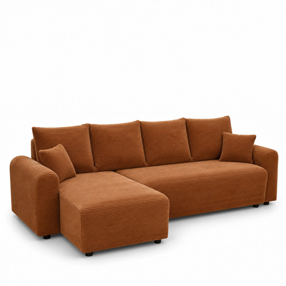 Pol - Reversible Convertible 4-Seater Corner Sofa - Corduroy - Rust