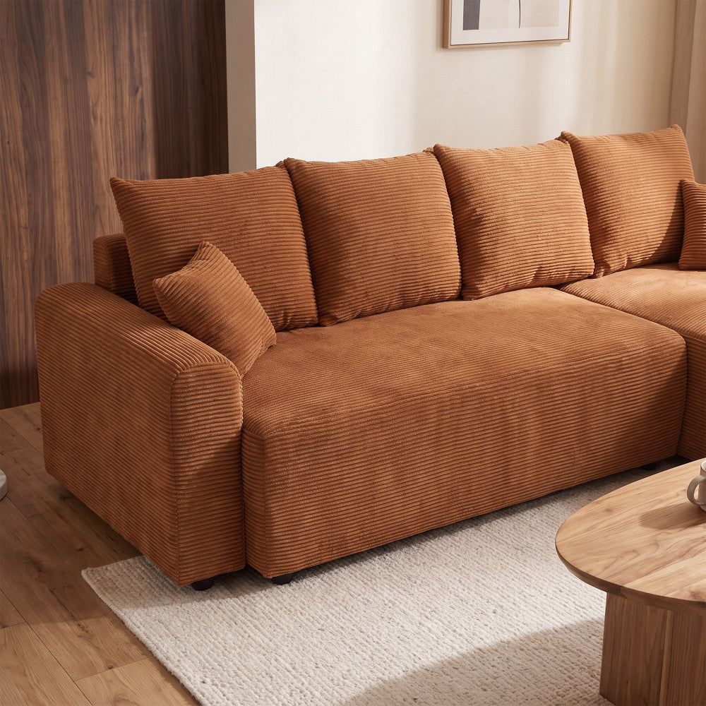 Pol - Reversible Convertible 4-Seater Corner Sofa - Corduroy - Rust