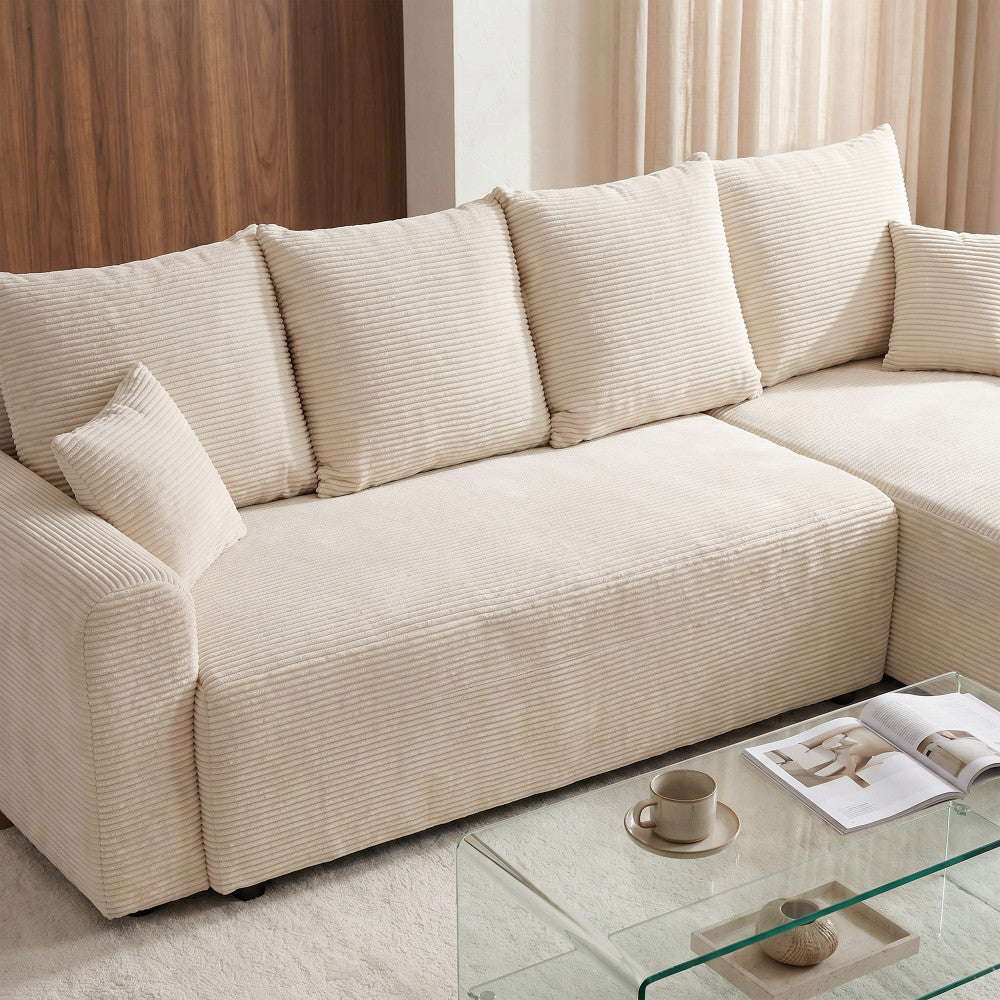 Pol - Reversible Convertible 4-Seater Corner Sofa - Corduroy - Beige
