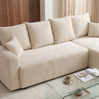 Pol - Reversible Convertible 4-Seater Corner Sofa - Corduroy - Beige