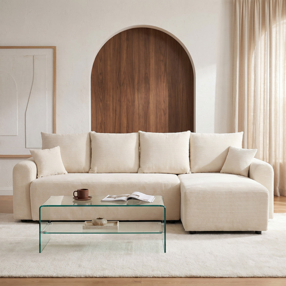 Pol - Reversible Convertible 4-Seater Corner Sofa - Corduroy - Beige