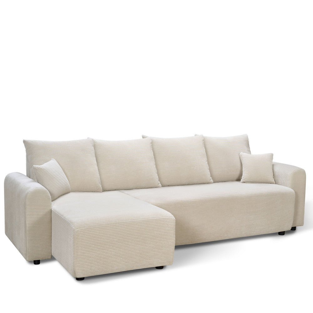 Pol - Reversible Convertible 4-Seater Corner Sofa - Corduroy - Beige