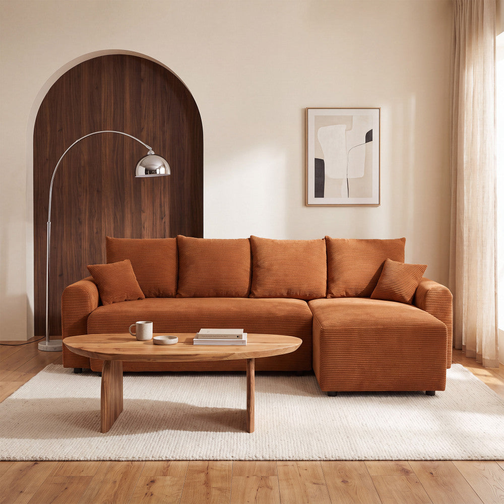 Pol - Reversible Convertible 4-Seater Corner Sofa - Corduroy - Rust