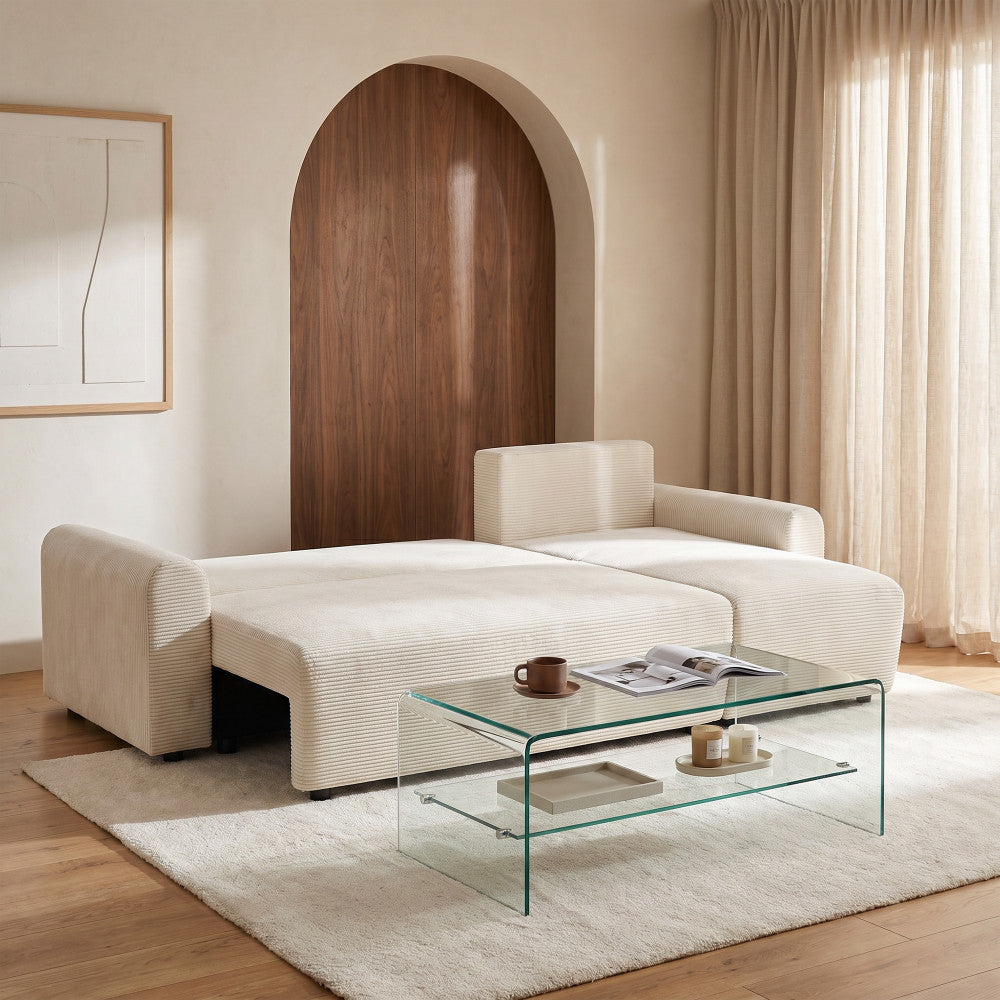 Pol - Reversible Convertible 4-Seater Corner Sofa - Corduroy - Beige