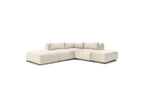 Jeanne - Canapé D'Angle Fixe Modulable - Tissu Velours Avec 2 Chauffeuses, 1 Angle Et 2 Poufs