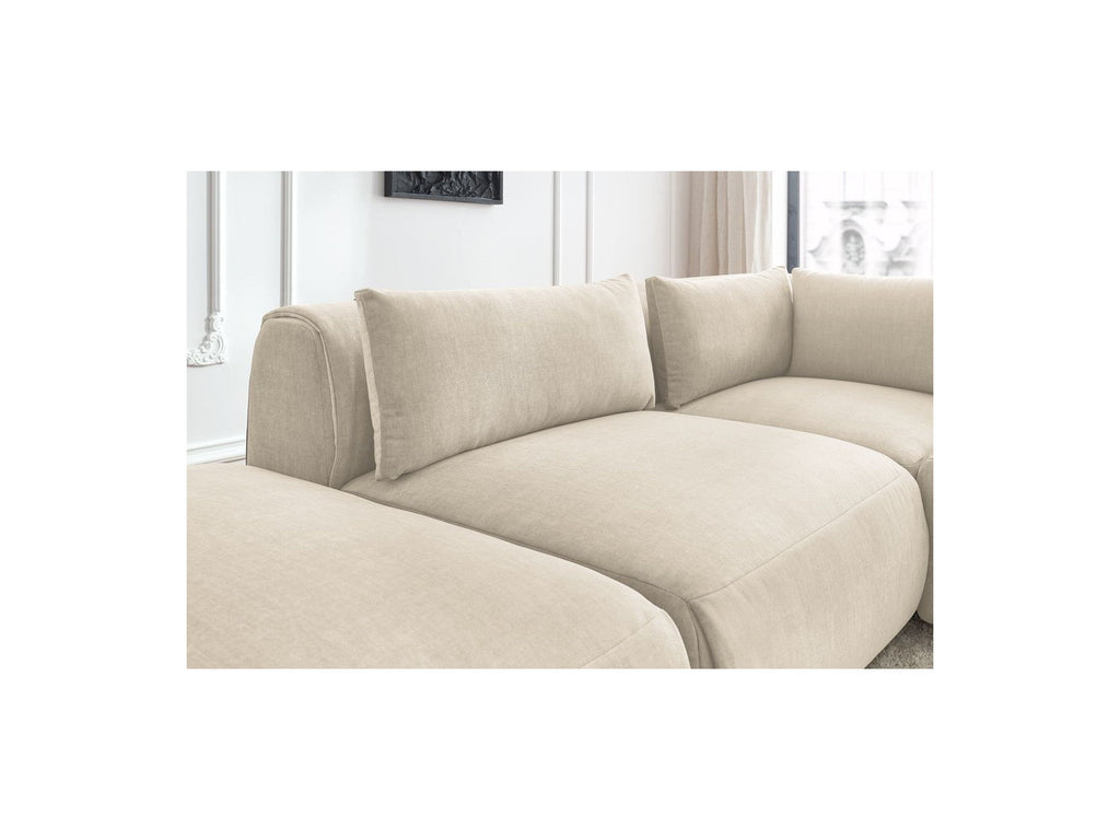 Jeanne - Canapé D'Angle Fixe Modulable - Tissu Velours Avec 2 Chauffeuses, 1 Angle Et 2 Poufs