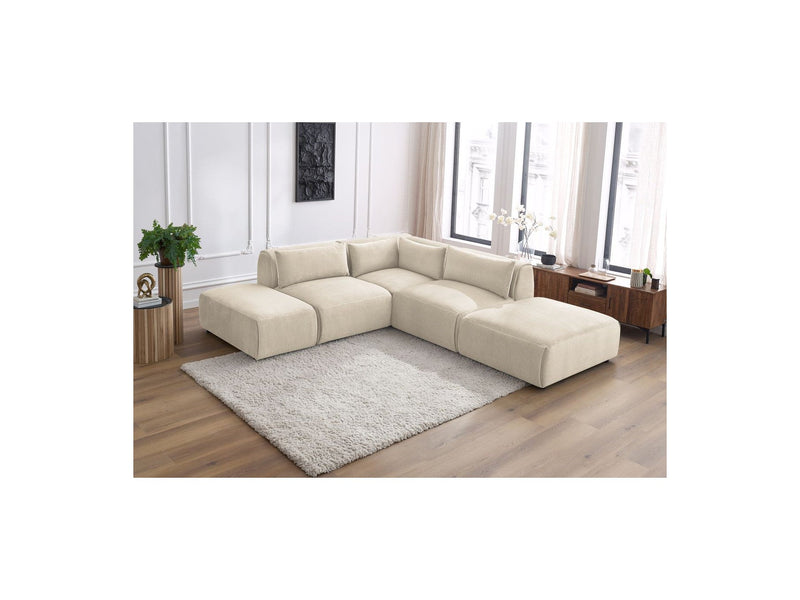 Jeanne - Modular Fixed Corner Sofa - Velvet Fabric With 2 Low Chairs, 1 Corner And 2 Poufs