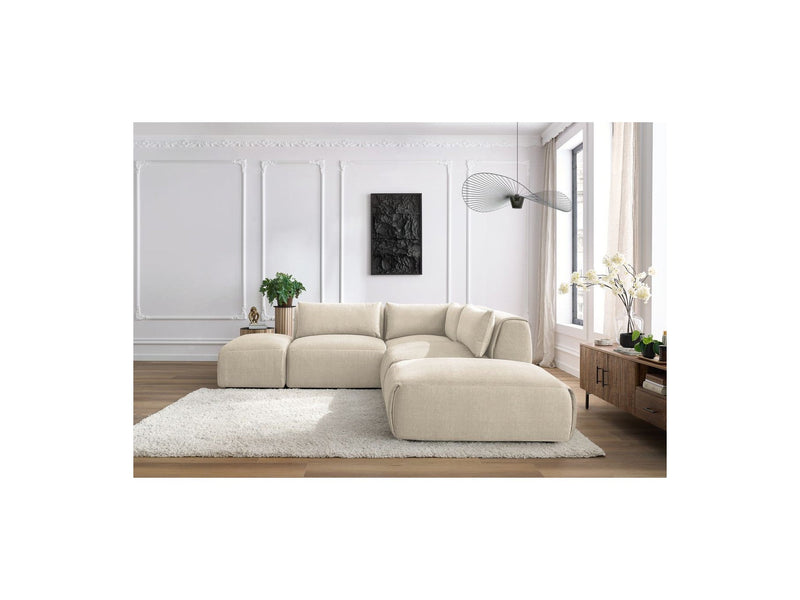 Jeanne - Modular Fixed Corner Sofa - Velvet Fabric With 2 Low Chairs, 1 Corner And 2 Poufs