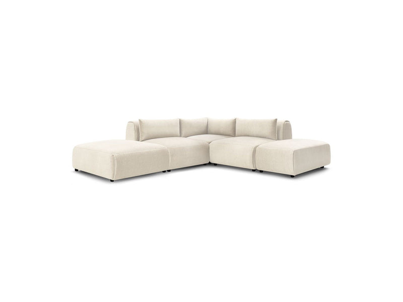 Jeanne - Modular Fixed Corner Sofa - Velvet Fabric With 2 Low Chairs, 1 Corner And 2 Poufs
