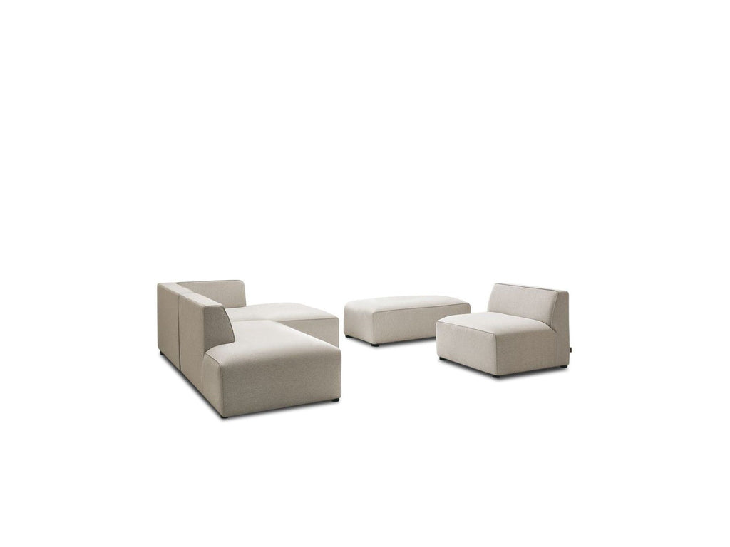 Megeve - Canapé D'Angle Fixe Modulable - Tissu Lisse Avec 1 Chauffeuse Et 1 Pouf - Angle Droit