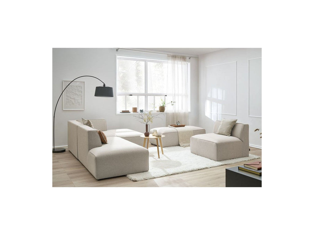 Megeve - Canapé D'Angle Fixe Modulable - Tissu Lisse Avec 1 Chauffeuse Et 1 Pouf - Angle Droit