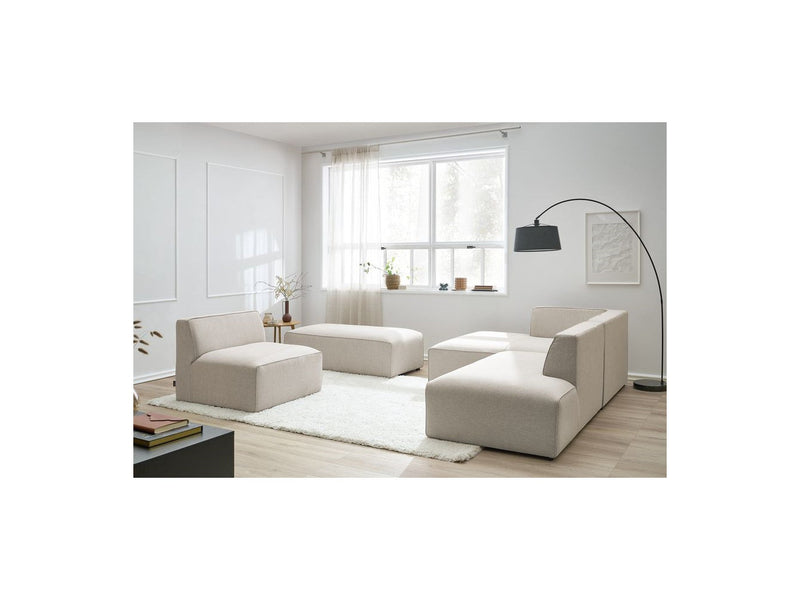 Canapé D'Angle Fixe Modulable - Megeve - Tissu Lisse Avec 1 Chauffeuse Et 1 Pouf - Angle Gauche