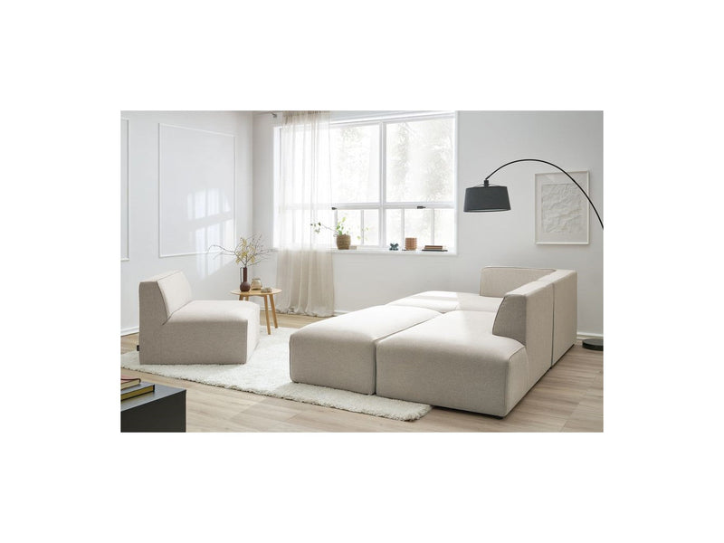 Canapé D'Angle Fixe Modulable - Megeve - Tissu Lisse Avec 1 Chauffeuse Et 1 Pouf - Angle Gauche