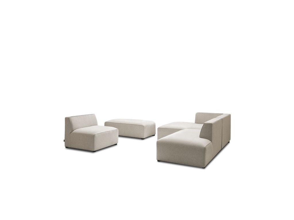 Megeve - Canapé D'Angle Fixe Modulable - Tissu Lisse Avec 1 Chauffeuse Et 1 Pouf - Angle Gauche