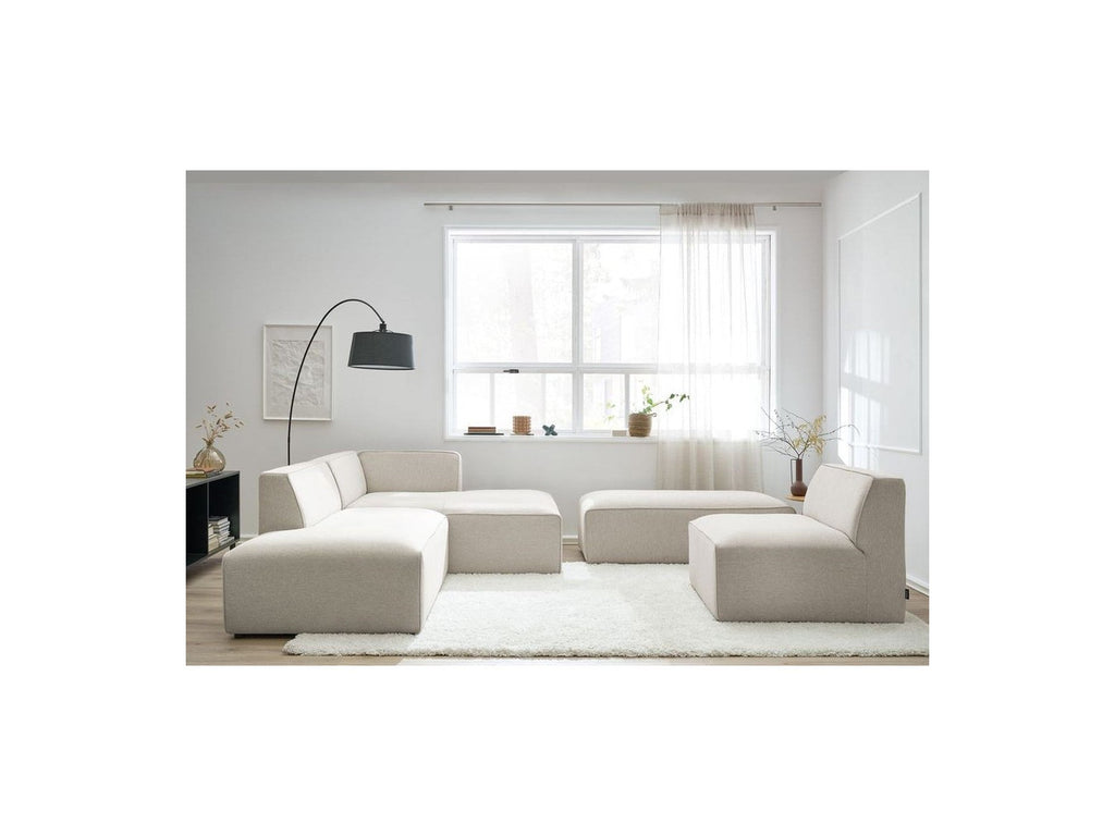 Megeve - Canapé D'Angle Fixe Modulable - Tissu Lisse Avec 1 Chauffeuse Et 1 Pouf - Angle Droit