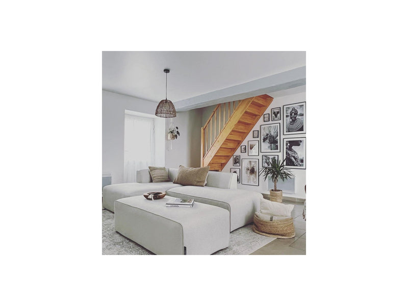 Canapé D'Angle Fixe Modulable - Megeve - Tissu Lisse Avec 1 Chauffeuse Et 1 Pouf - Angle Droit