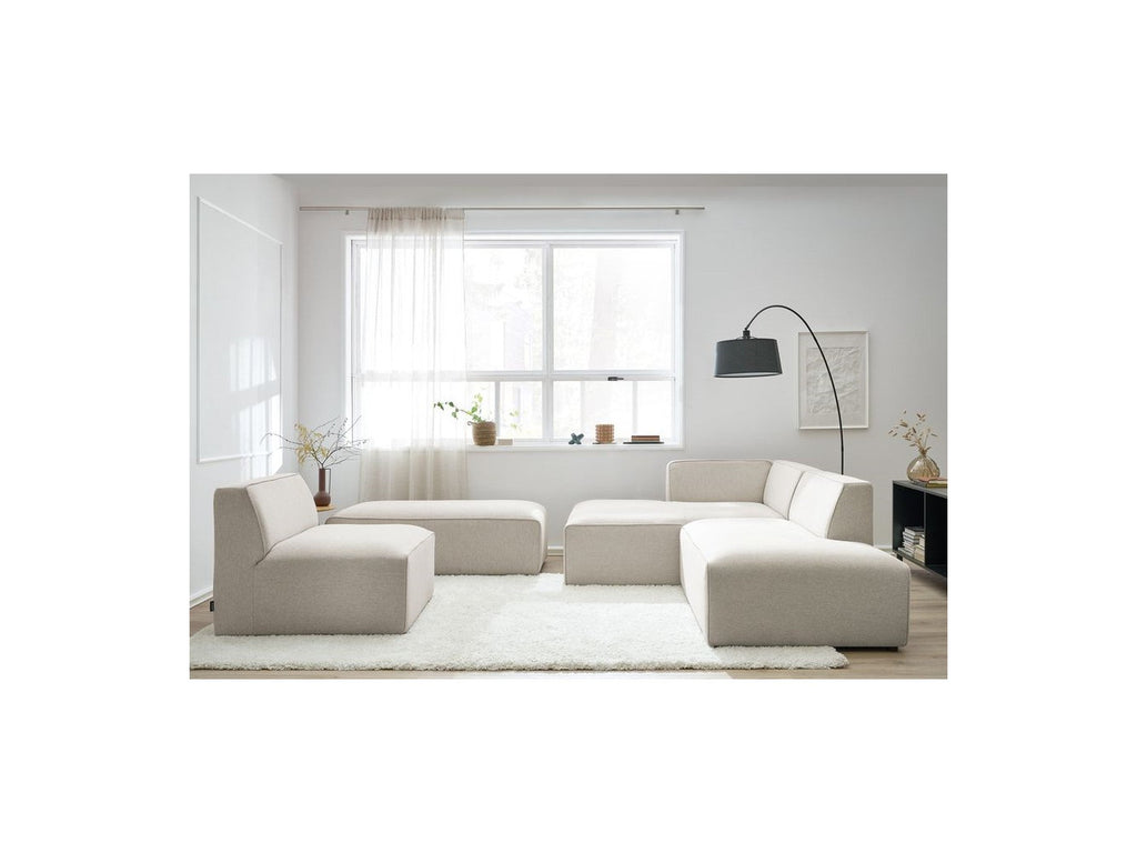 Megeve - Canapé D'Angle Fixe Modulable - Tissu Lisse Avec 1 Chauffeuse Et 1 Pouf - Angle Gauche