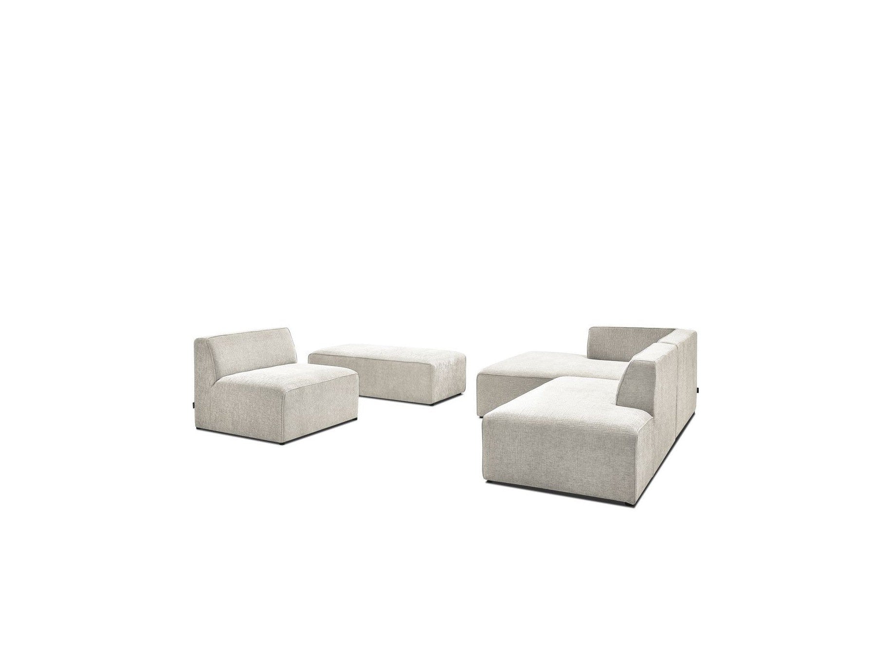 Canapé D'Angle Fixe Modulable - Megeve - Tissu Texturé - Avec 1 Chauffeuse Et 1 Pouf - Angle Gauche
