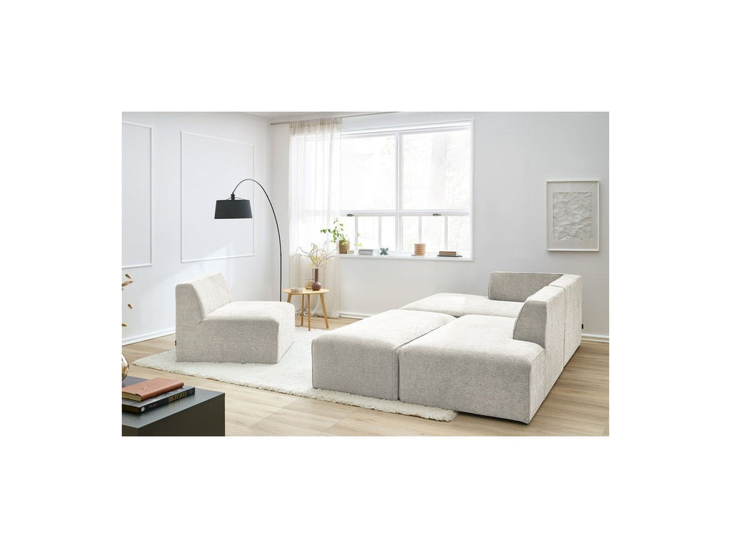 Canapé D'Angle Fixe Modulable - Megeve - Tissu Texturé - Avec 1 Chauffeuse Et 1 Pouf - Angle Gauche
