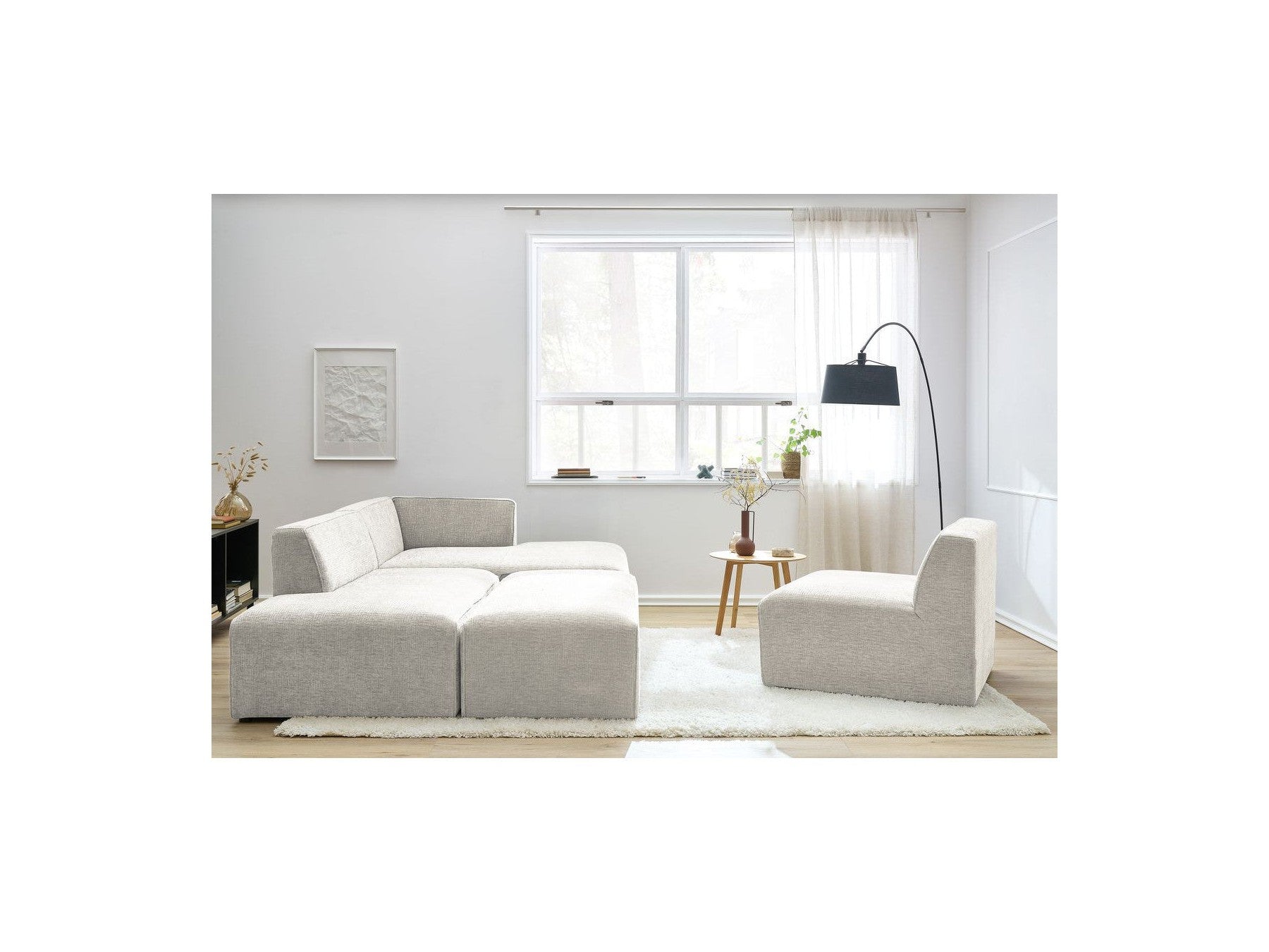 Canapé D'Angle Fixe Modulable - Megeve - Tissu Texturé - Avec 1 Chauffeuse Et 1 Pouf - Angle Droit
