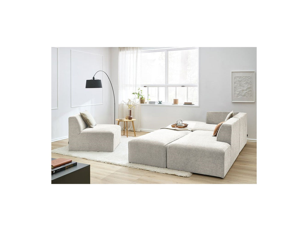 Canapé D'Angle Fixe Modulable - Megeve - Tissu Texturé - Avec 1 Chauffeuse Et 1 Pouf - Angle Gauche