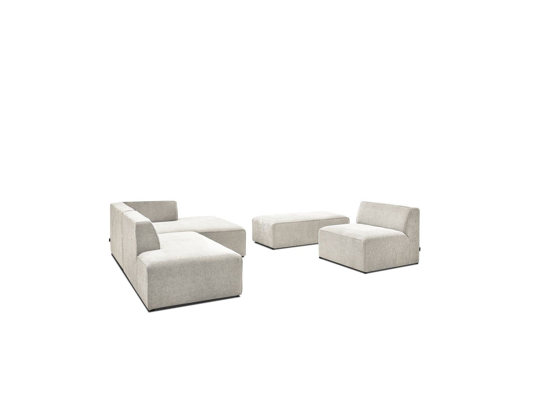 Canapé D'Angle Fixe Modulable - Megeve - Tissu Texturé - Avec 1 Chauffeuse Et 1 Pouf - Angle Droit