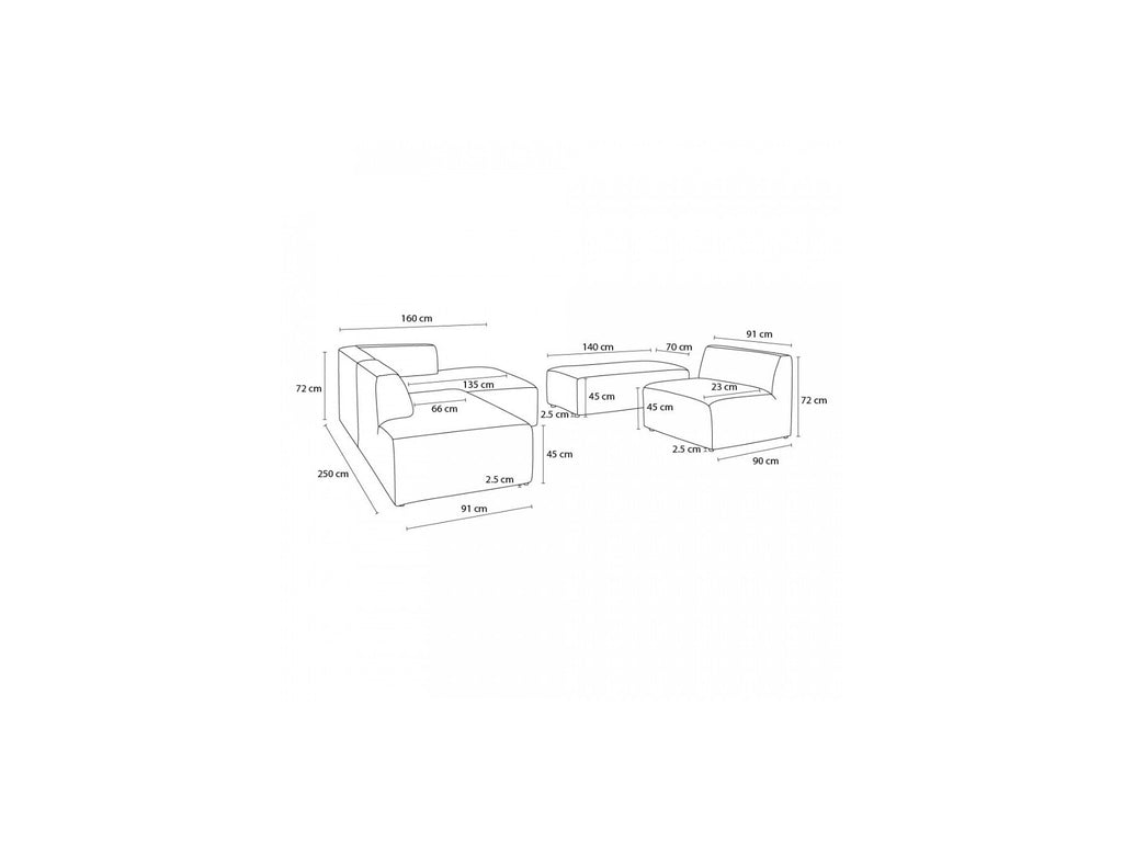 Canapé D'Angle Fixe Modulable - Megeve - Tissu Texturé - Avec 1 Chauffeuse Et 1 Pouf - Angle Droit