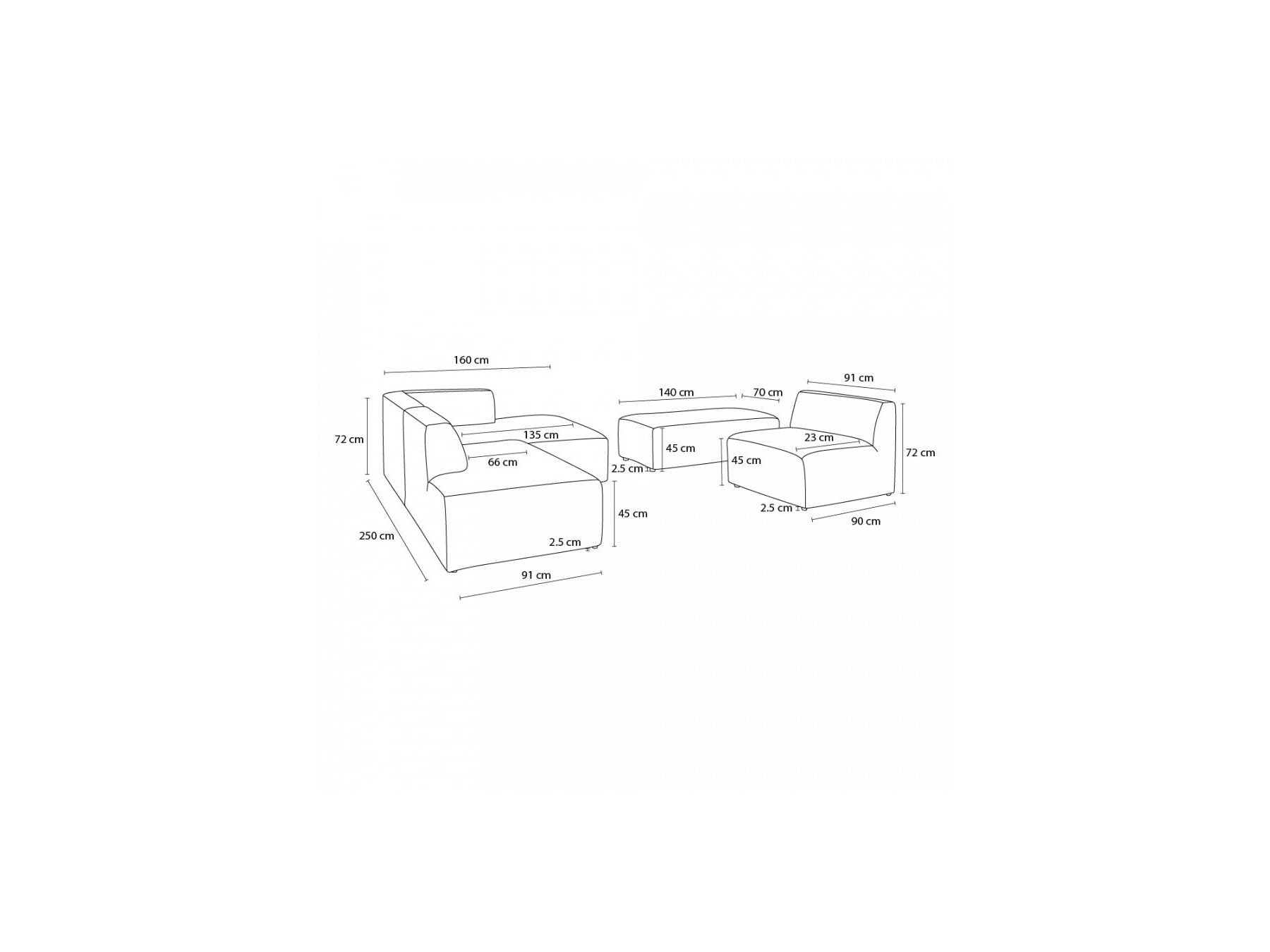 Canapé D'Angle Fixe Modulable - Megeve - Tissu Texturé - Avec 1 Chauffeuse Et 1 Pouf - Angle Droit