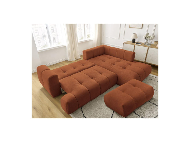 Canapé D'Angle L Convertible - Fuji - Tissu Lisse Avec Pouf - Angle Droit