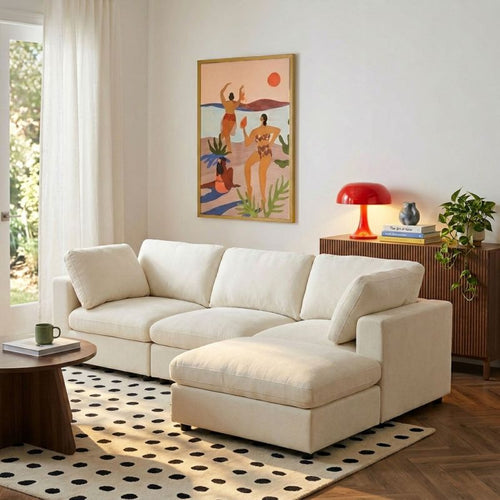 Mizar - Sofá esquinero modular de 4 plazas - Tela beige