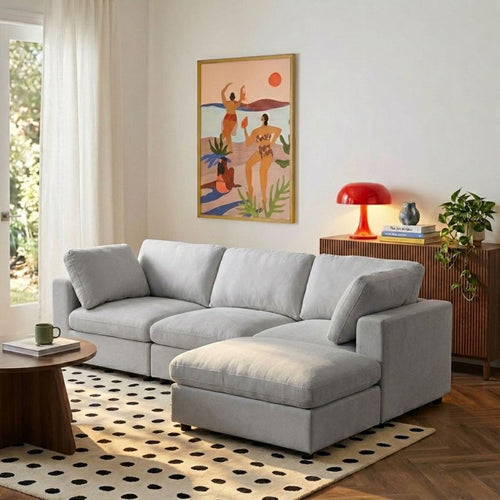 Mizar - Sofá esquinero modular de 4 plazas - Tela gris