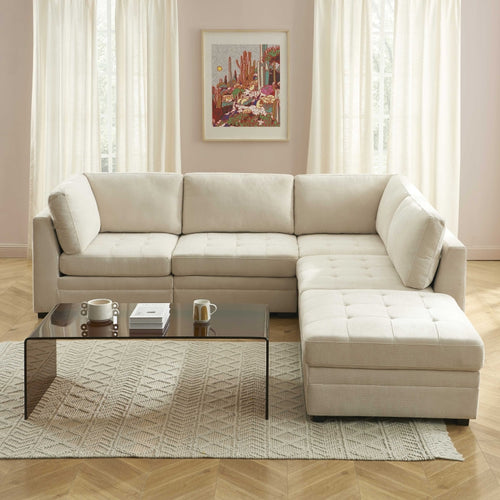 Canapé D'Angle Modulable 5 Pièces Billie - Tissu Chenille Beige