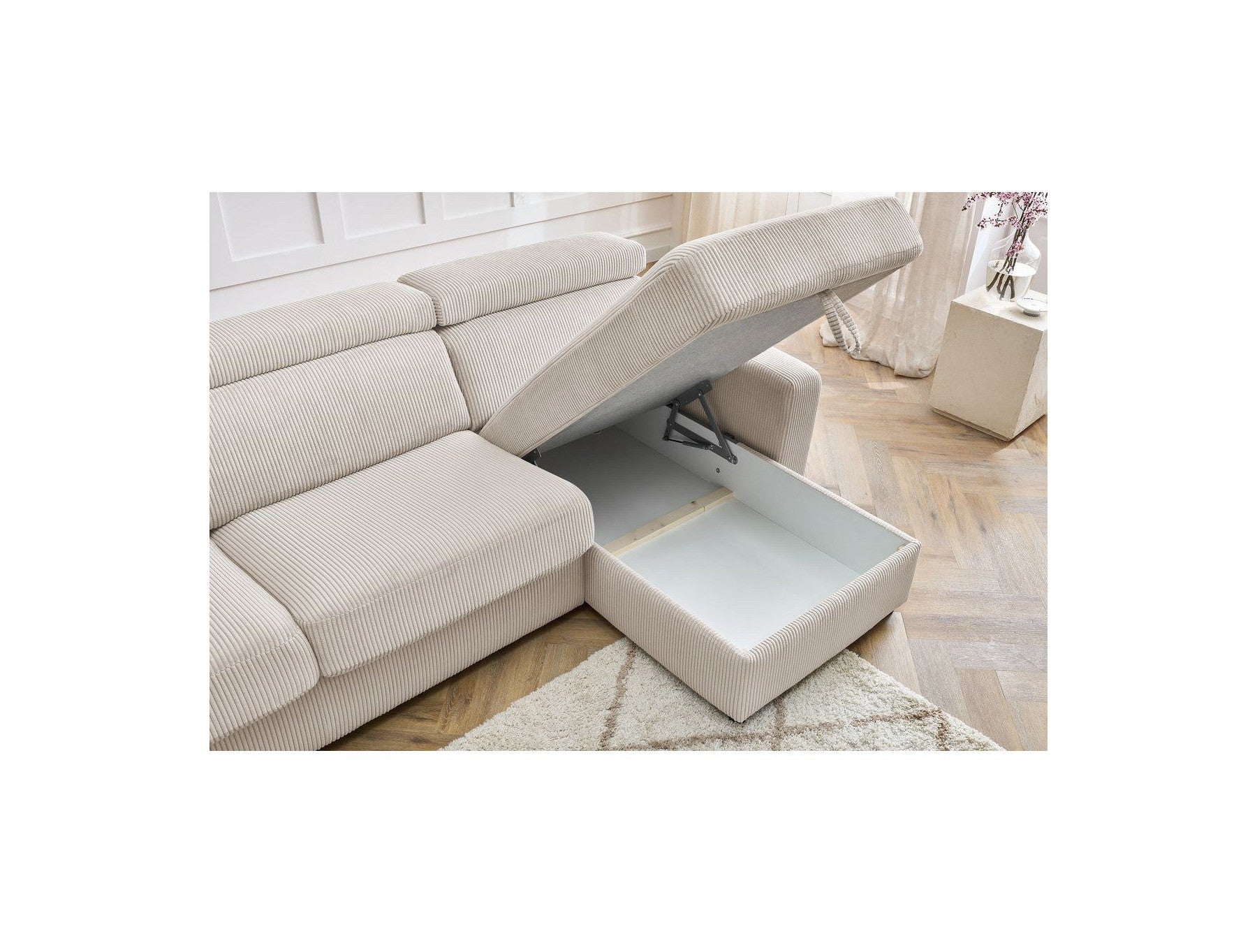 Reversible Corner Sofa Bed with Storage - 140x190 - Monaco - Corduroy