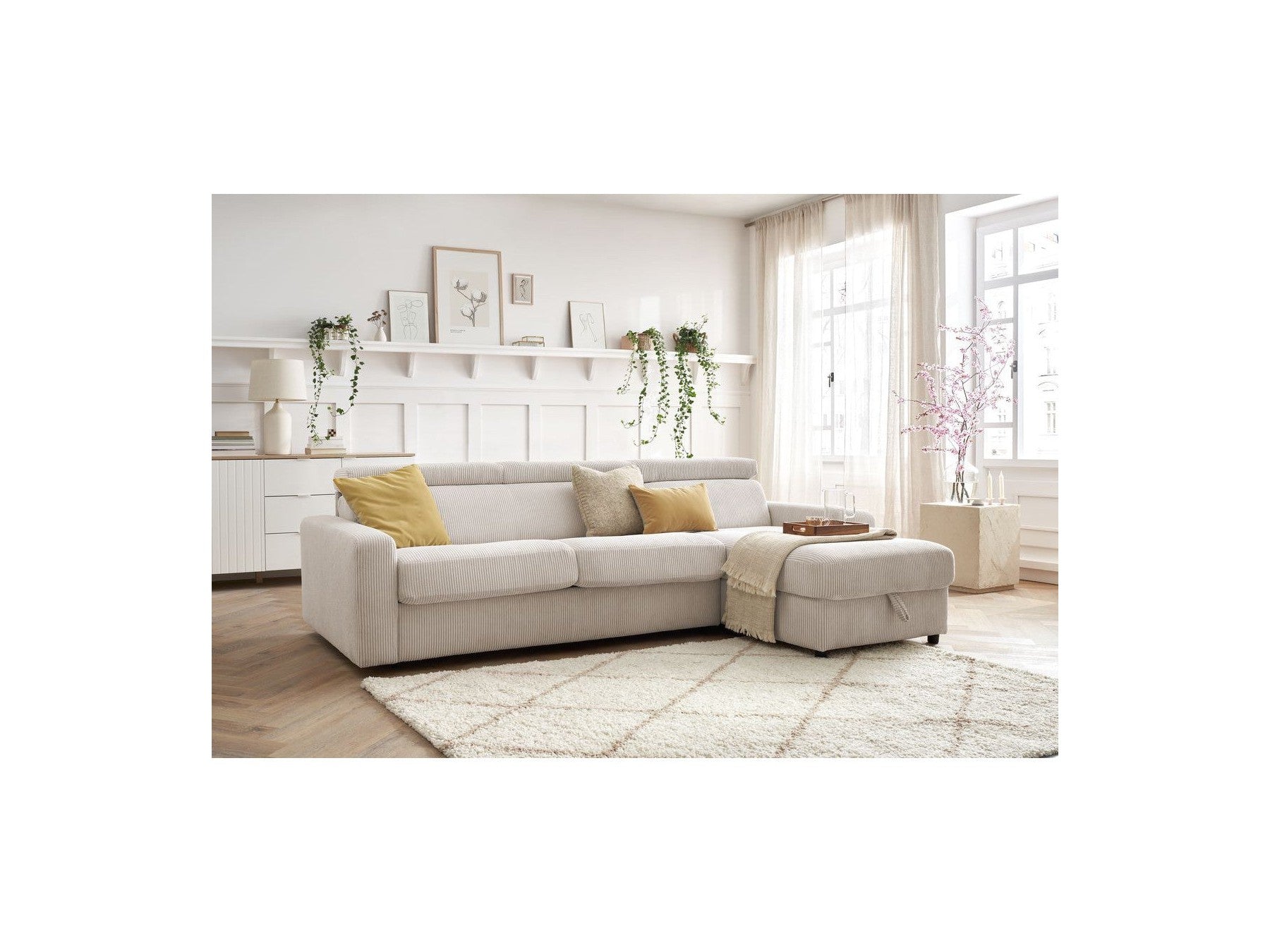 Reversible Corner Sofa Bed with Storage - 140x190 - Monaco - Corduroy