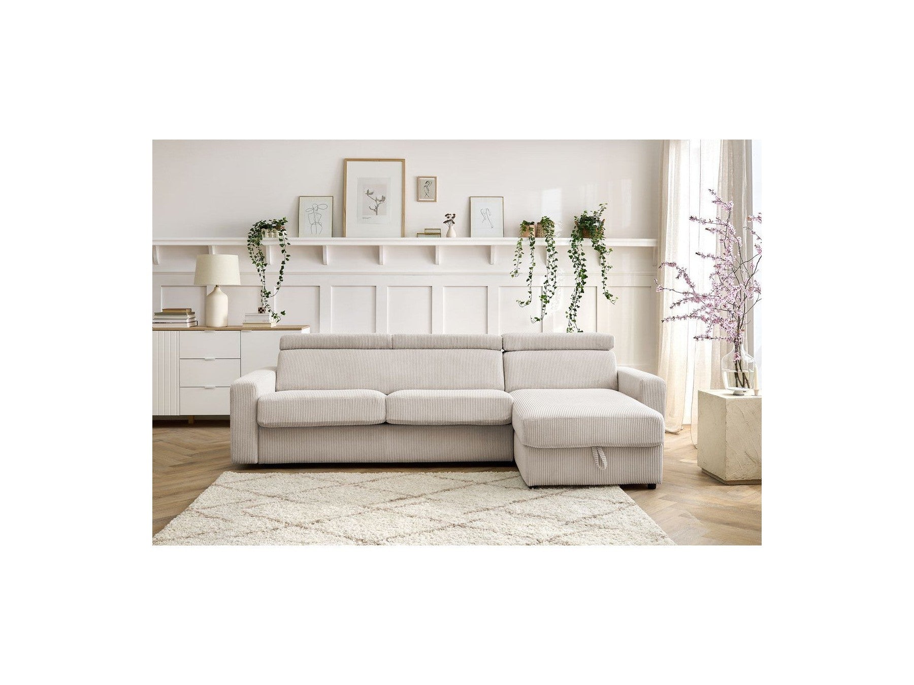 Reversible Corner Sofa Bed with Storage - 140x190 - Monaco - Corduroy