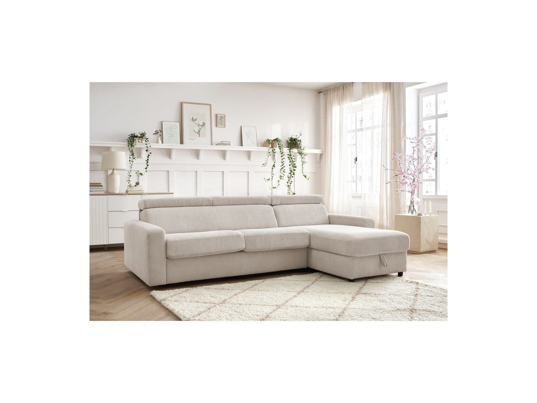 Reversible Corner Sofa Bed with Storage - 140x190 - Monaco - Corduroy