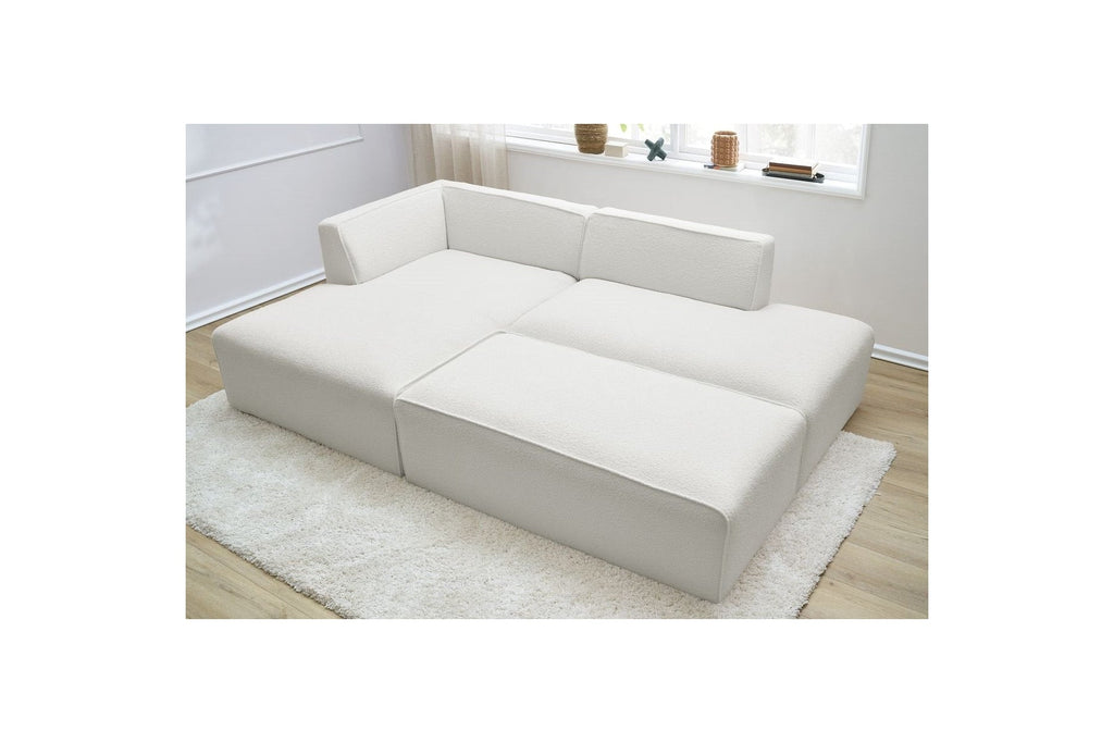 Megeve - Canapé D'Angle Fixe Modulable - Tissu Bouclette - Avec Pouf - Angle Gauche