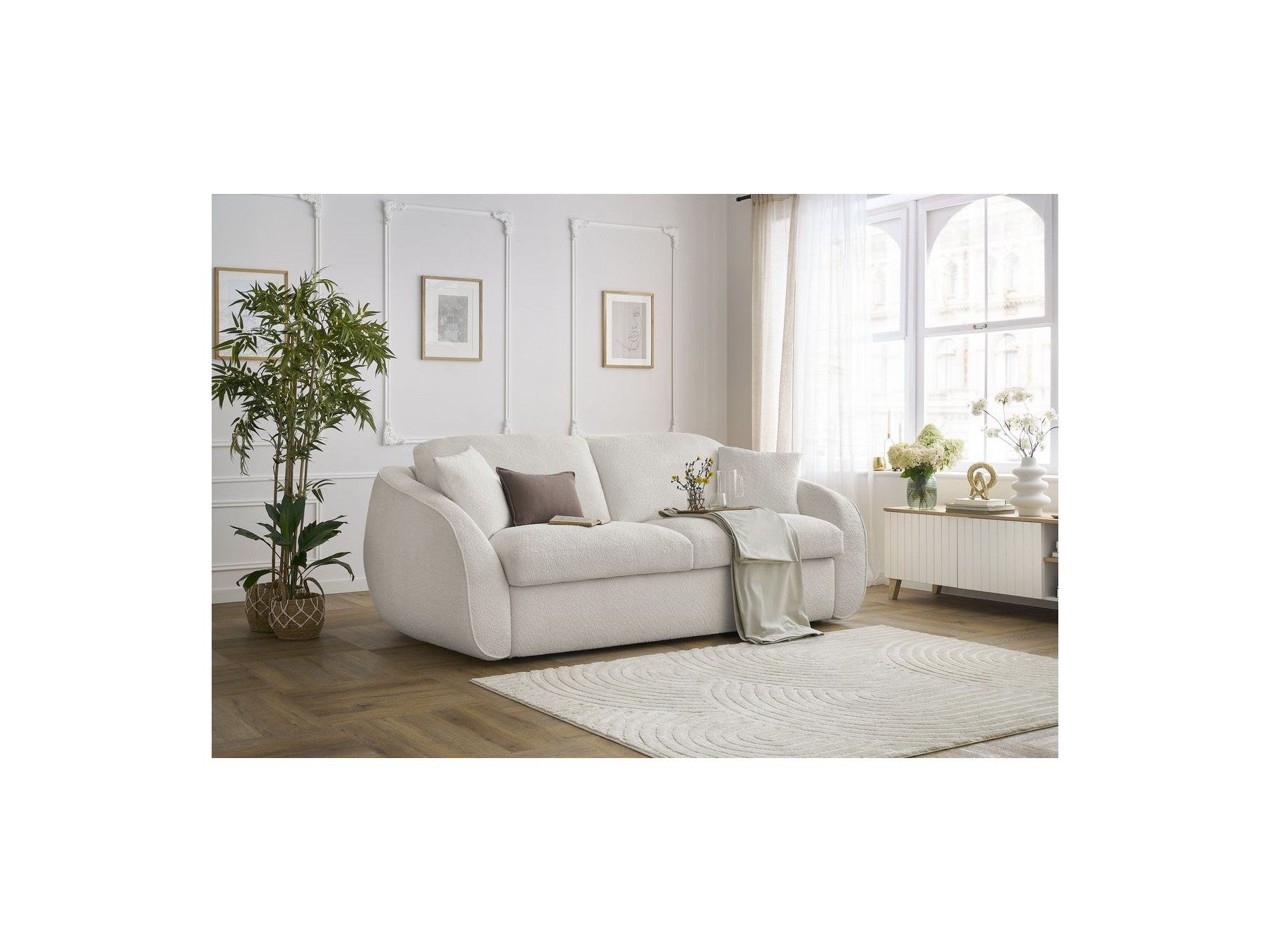Cezanne - Straight Sofa Bed with Express Opening - Bouclé Fabric