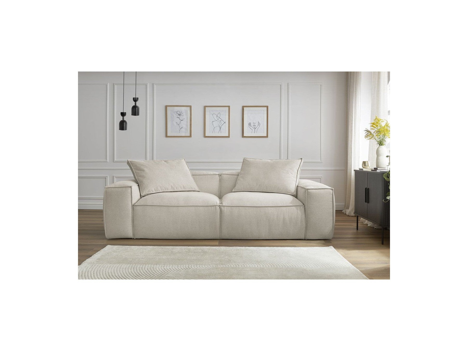 Fixed Straight 3-Seater Boheme Sofa in Flecked Fabric