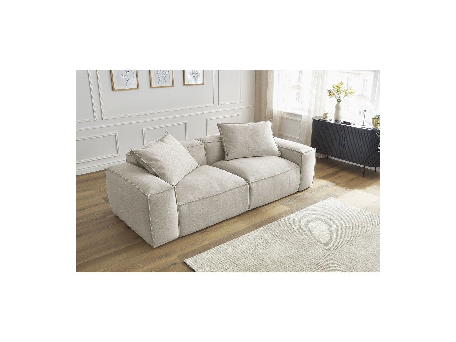 Fixed Straight 3-Seater Boheme Sofa in Flecked Fabric