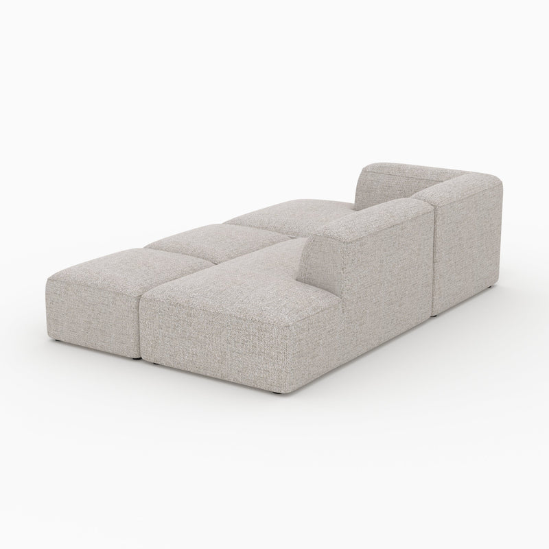 Canapé d'angle gauche modulable Hestia, tissu beige 4 places, 2 poufs