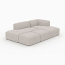 Canapé d'angle droit modulable Hestia, tissu beige 4 places, 2 poufs