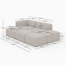 Canapé d'angle gauche modulable Hestia, tissu beige 4 places, 2 poufs