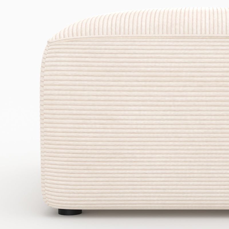 Canapé modulable Mina en velours côtelé blanc 4 places avec 2 poufs
