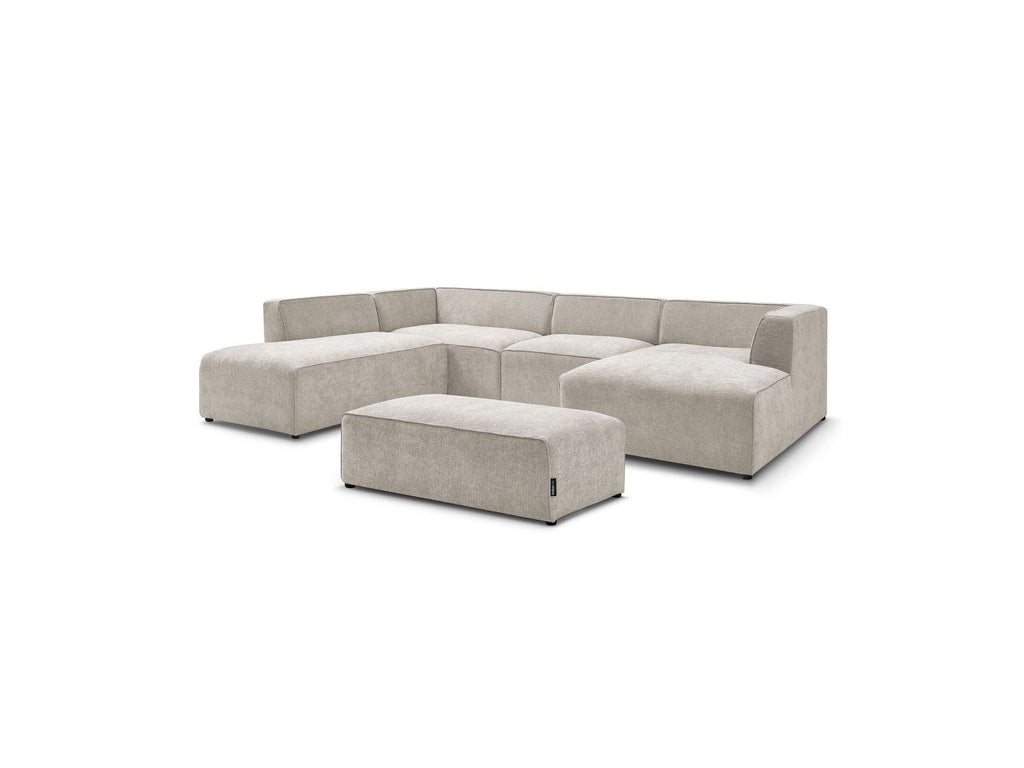 Fixed Panoramic Sofa - Megeve - With Pouffe - Textured Fabric - Right-Hand Corner