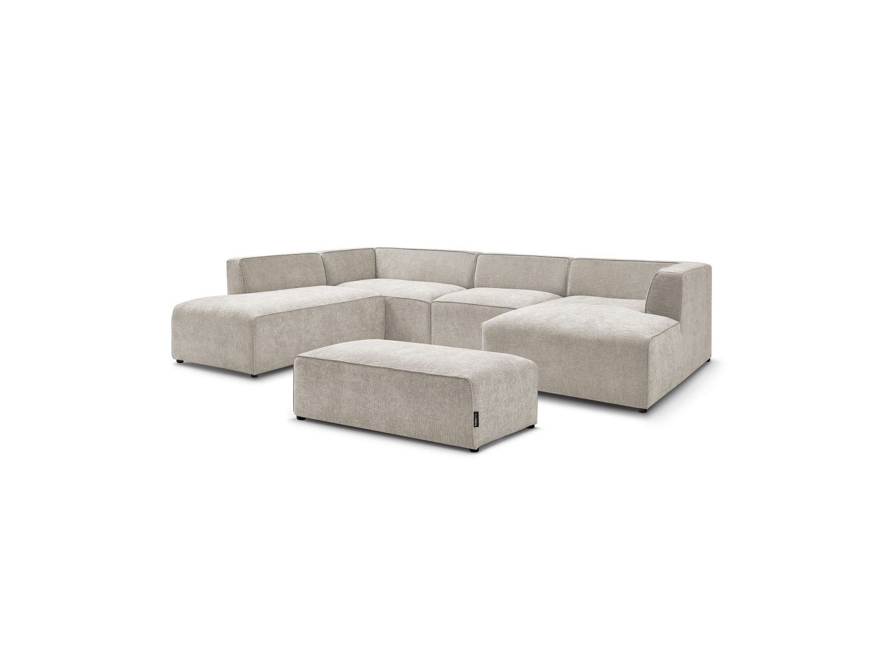 Fixed Panoramic Sofa - Megeve - With Pouffe - Textured Fabric - Right-Hand Corner